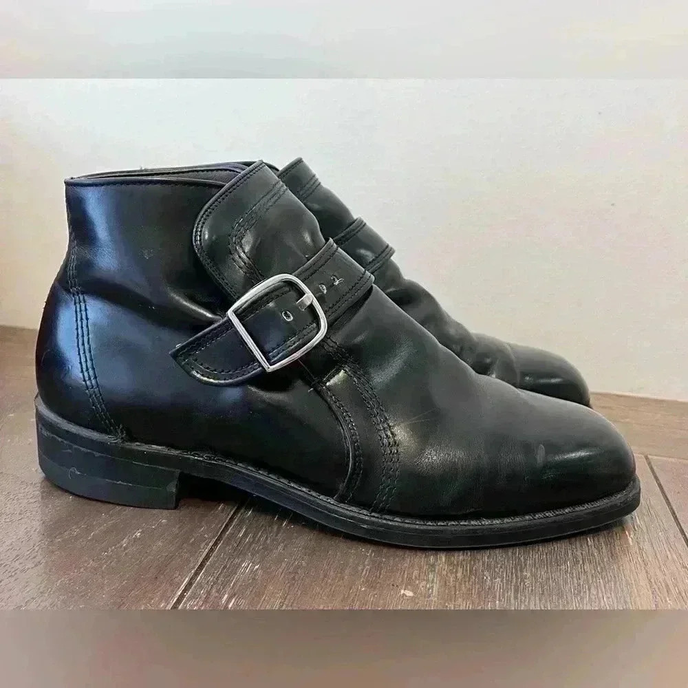 Vintage 1972 Black Leather Ankle Boots Mens size 7 EEE Goodyear Soles